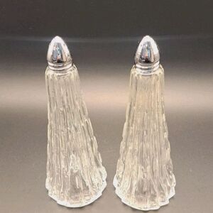 IRICE Salt & Pepper Shakers Tall Crystal Tapered Ribbed Japan 6.5” Clean VTG